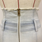 Denim patchwork asymmetric skirt