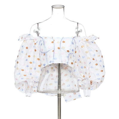 Off-shoulder lantern-sleeve crop top