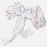 Off-shoulder lantern-sleeve crop top