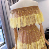 MATILDA Off-shoulder polka dot lace dress