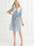 CATRIONA V-neck Embroidery Bow Slim Vintage Dresses
