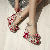 Rossy Gold Leather Wedge Sandals