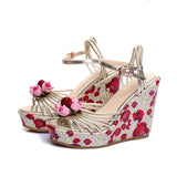 Rossy Gold Leather Wedge Sandals