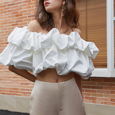 Off-shoulder ruffled holiday top