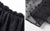 Off-shoulder polka dot mesh shirt