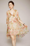 Pastel floral silk midi dress
