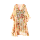 Pastel floral silk midi dress
