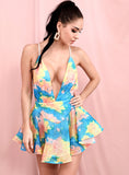 FLEUR abstract ruffled party dress