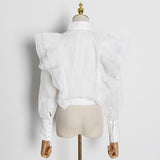 White Turtleneck Lantern Blouse