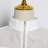 White Turtleneck Lantern Blouse