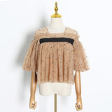 Patchwork mesh short blouse in colors