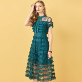 LUCILLE ruffled lace midi dress