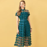 LUCILLE ruffled lace midi dress