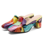 Textured Colorful Block Heel Slip-on