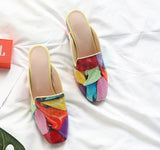 Textured Colorful Block Heel Slip-on