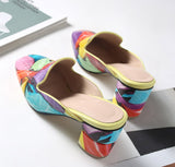 Textured Colorful Block Heel Slip-on