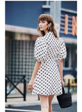 LISA Puff Belted V-Neck Polka Dot Dress