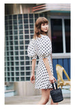 LISA Puff Belted V-Neck Polka Dot Dress