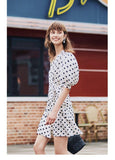 LISA Puff Belted V-Neck Polka Dot Dress
