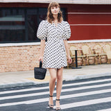 LISA Puff Belted V-Neck Polka Dot Dress