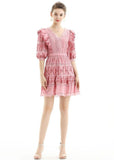 COLEEN Ruffles and Embroidery V-neck Dress
