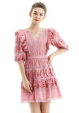 COLEEN Ruffles and Embroidery V-neck Dress