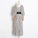SADIE Polka dot Square Collar bow midi dress
