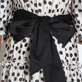 SADIE Polka dot Square Collar bow midi dress