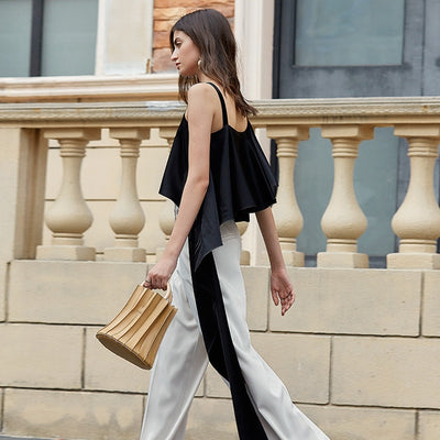 Asymmetric Spaghetti Strap trail crop top