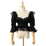 Sweetheart lantern-sleeve peplum top