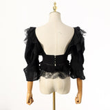 Sweetheart lantern-sleeve peplum top