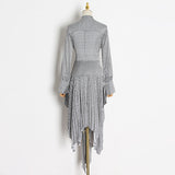 CASSIE Lantern-Sleeve Asymmetrical midi dress