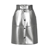 High Waist Silver Leather Skirt