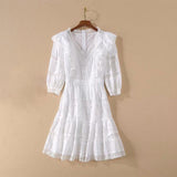 IVANNA Embroidery V-Neck Vintage Mini Dress