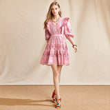 IVANNA Embroidery V-Neck Vintage Mini Dress