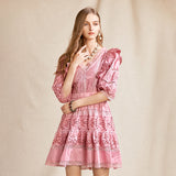 IVANNA Embroidery V-Neck Vintage Mini Dress
