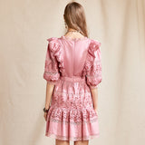 IVANNA Embroidery V-Neck Vintage Mini Dress