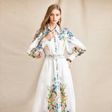 AMIYAH Flowery Runway Button Belted Dress