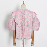 Bowknot Back Ruffled Puff Blouse