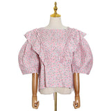 Bowknot Back Ruffled Puff Blouse