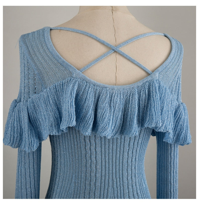 SKYE Ruffled Back Cross Knitting Dress