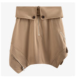 Khaki Zipper High Waist Belted Skirt