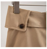 Khaki Zipper High Waist Belted Skirt