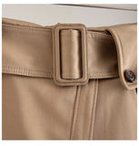 Khaki Zipper High Waist Belted Skirt