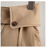Khaki Zipper High Waist Belted Skirt