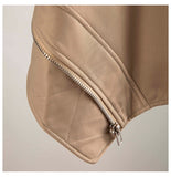 Khaki Zipper High Waist Belted Skirt
