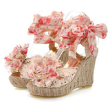 Floral bowknot high wedge sandals in colors