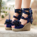 Floral bowknot high wedge sandals in colors