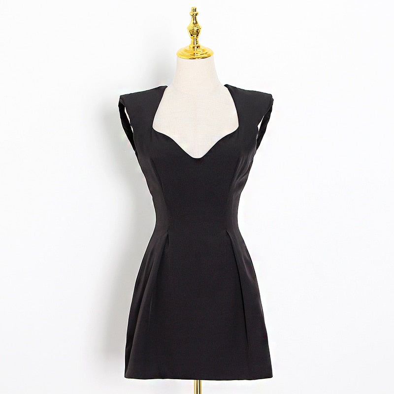 APPHIA V-neck High Waist Pleated Mini Dress