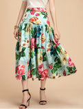 High Waist Elegant Flower Cotton Skirt